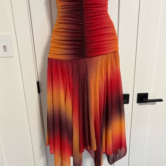 Y2k Elegant Sunset Ombre Midi Prom Dress With Sweetheart Neckline Size Medium - Picture 12 of 16